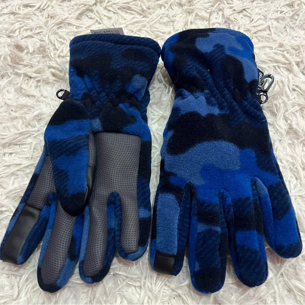 Lands’ End Kids Fleece Gloves Size Med Blue Camo